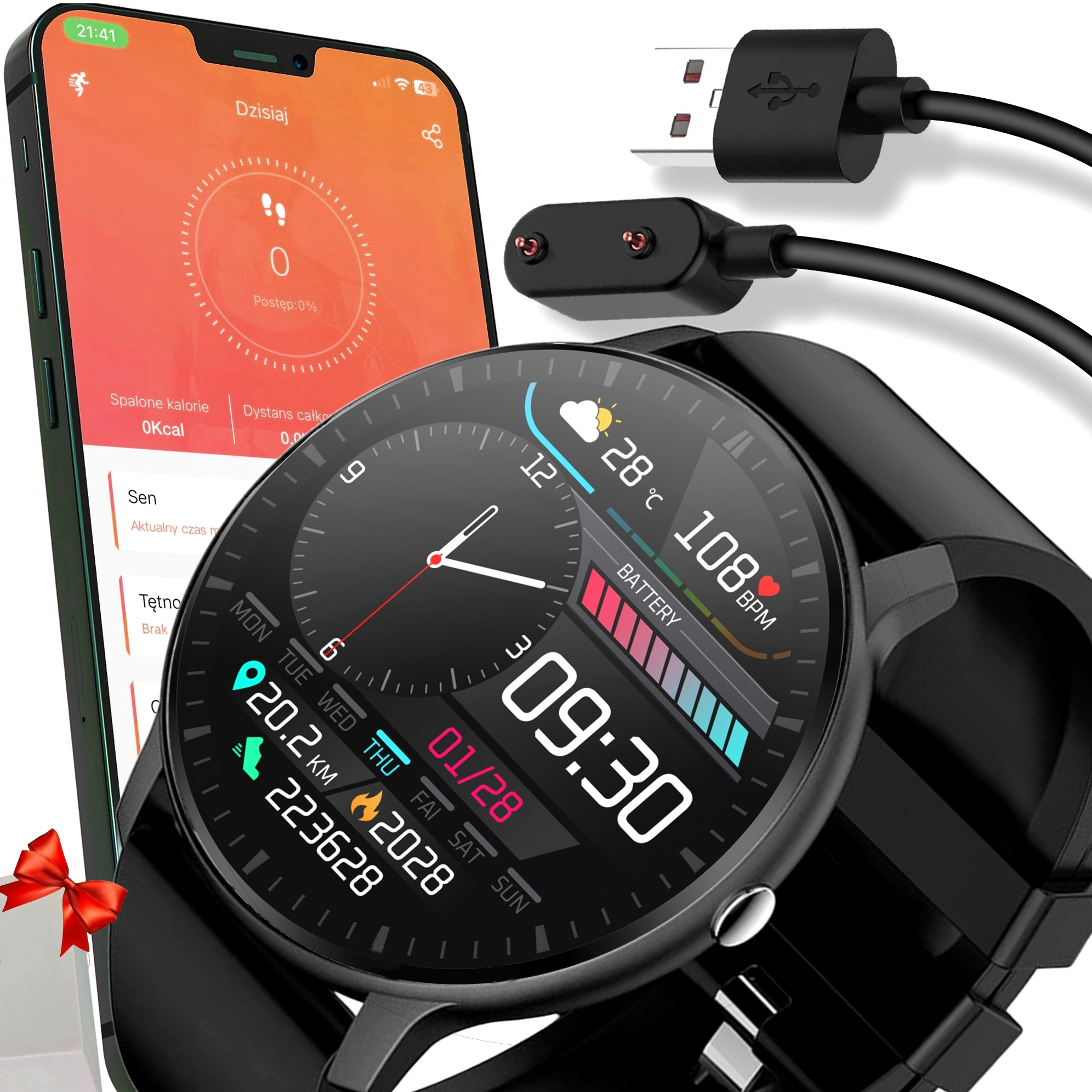 Gravity GT1-3 Smartwatch black + Vyhradený nabíjací kábel pre Smartwatch